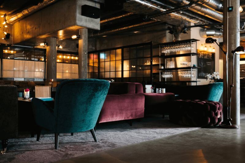 Industrial lounge with sofas.